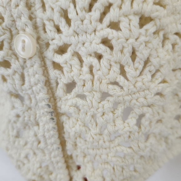 Cream Crocheted 3/4 Sleeve  Cardigan Top - Picture 5 of 8